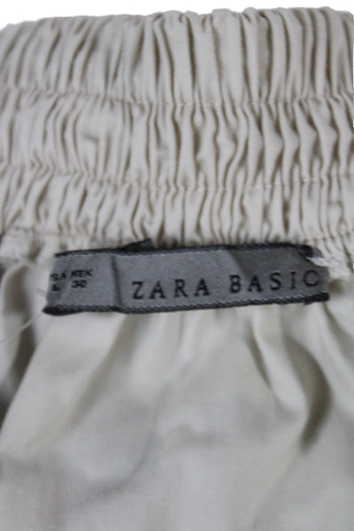 Zara Basic Womens A-Line Skirt Beige Cotton Blend Drawstring Size L