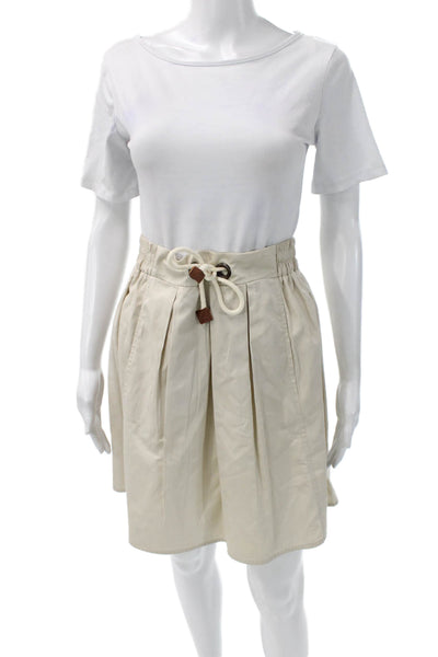 Zara Basic Women A-Line Skirt Beige Cotton Blend Mini Drawstring Size L