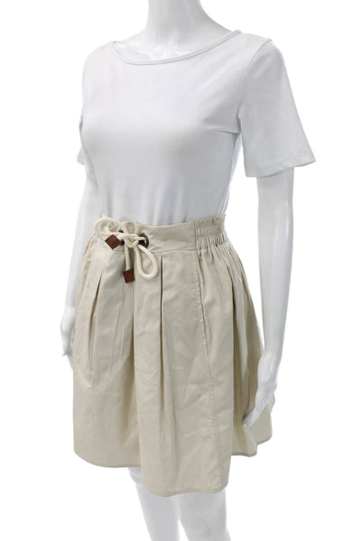 Zara Basic Women A-Line Skirt Beige Cotton Blend Mini Drawstring Size L