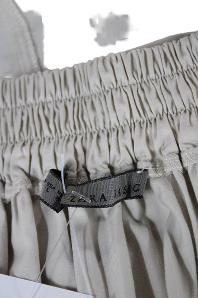 Zara Basic Women A-Line Skirt Beige Cotton Blend Mini Drawstring Size L
