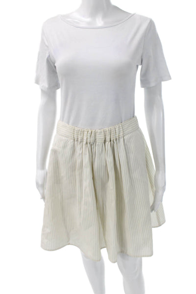 J Crew Women White Striped Cotton Blend A-Line Mini Skirt Size 4