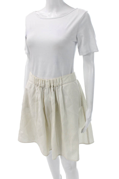 J Crew Women White Striped Cotton Blend A-Line Mini Skirt Size 4