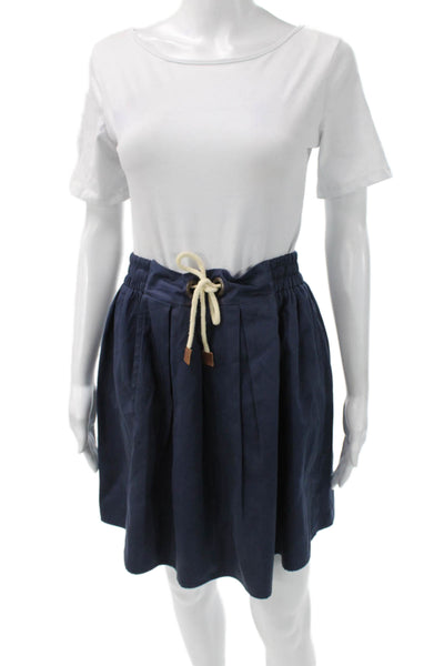 Zara Basic Women A-Line Mini Skirt Blue Polyester Drawstring Size L