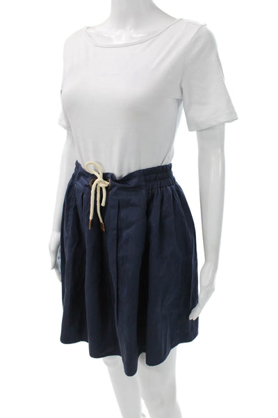 Zara Basic Women A-Line Mini Skirt Blue Polyester Drawstring Size L