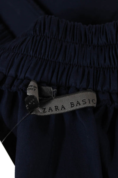 Zara Basic Women A-Line Mini Skirt Blue Polyester Drawstring Size L