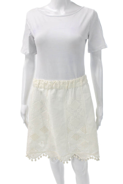 Calypso Saint Barth Women A-Line Skirt White Linen Geometric Mini Size M