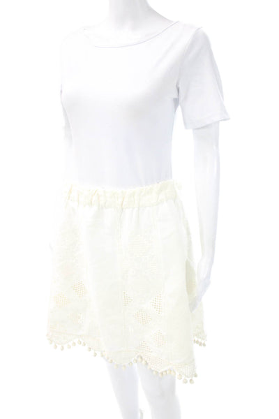 Calypso Saint Barth Women A-Line Skirt White Linen Geometric Mini Size M