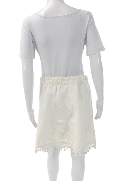 Calypso Saint Barth Women A-Line Skirt White Linen Geometric Mini Size M