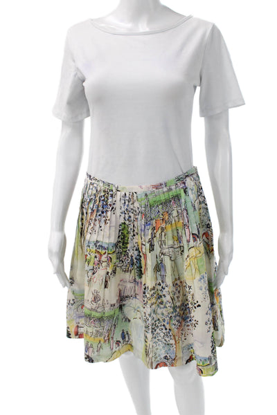 Leggiadro Womens Pleated Skirt Multicolor Cotton Knee Length Zip Size 8