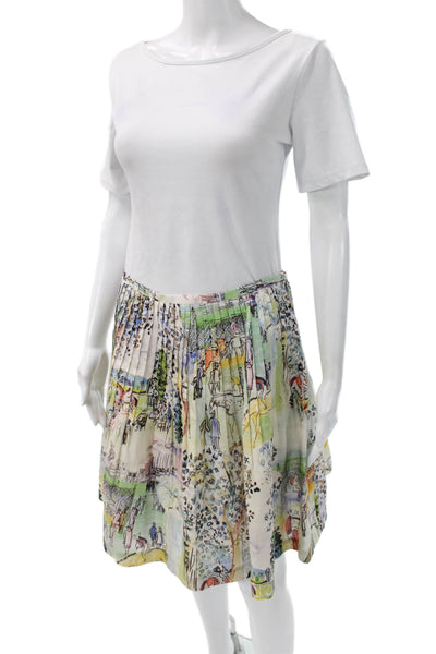 Leggiadro Womens Pleated Skirt Multicolor Cotton Knee Length Zip Size 8