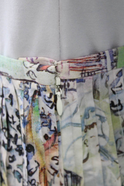 Leggiadro Womens Pleated Skirt Multicolor Cotton Knee Length Zip Size 8