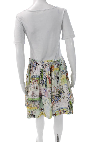 Leggiadro Womens Pleated Skirt Multicolor Cotton Knee Length Zip Size 8
