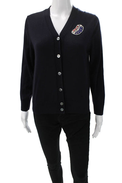 Marc Jacobs Womens Blue Wool V-Neck Cardigan Long Sleeve Size M