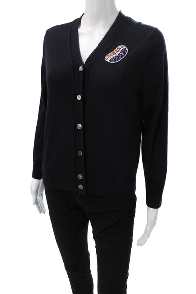 Marc Jacobs Womens Blue Wool V-Neck Cardigan Long Sleeve Size M