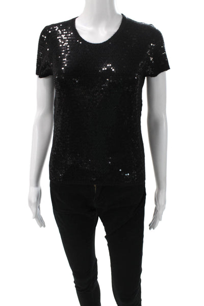 Leggiadro Women Cashmere Blend Short Sleeve Round Neck T-Shirt Black Size S