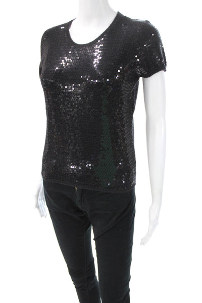 Leggiadro Women Cashmere Blend Short Sleeve Round Neck T-Shirt Black Size S