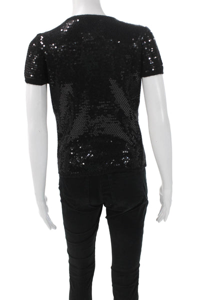 Leggiadro Women Cashmere Blend Short Sleeve Round Neck T-Shirt Black Size S
