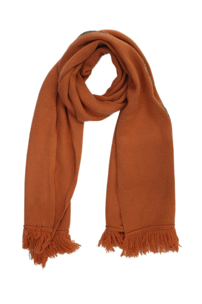 Malo Unisex Adults Cashmere Fringe Scarf Orange Size 70" x 16"