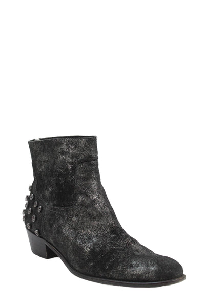 Zadig & Voltaire Womens Metallic Leather Studded Ankle Boots Black Size 40 10