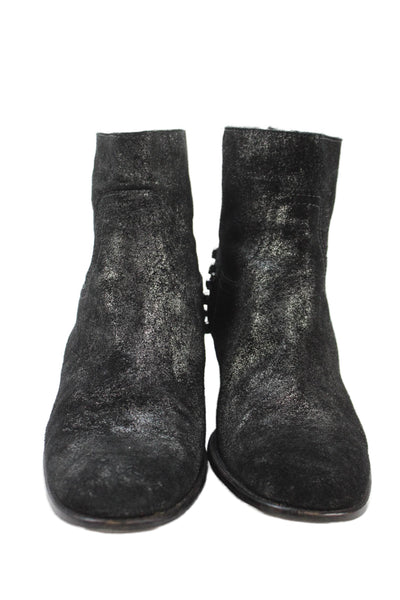 Zadig & Voltaire Womens Metallic Leather Studded Ankle Boots Black Size 40 10