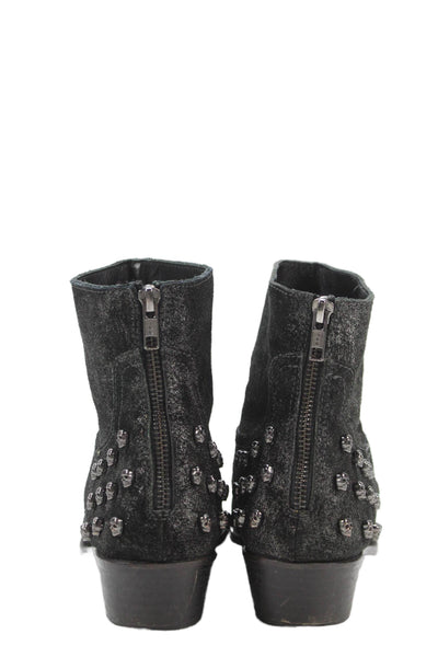 Zadig & Voltaire Womens Metallic Leather Studded Ankle Boots Black Size 40 10