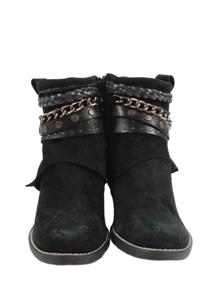 Chocolat Blu Womens Suede Embellished Ankle Boots Black Size 40 10