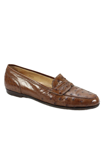 Susan Bennis Warren Edwards Mens Ostrich Loafers Shoes Brown Size 8.5D