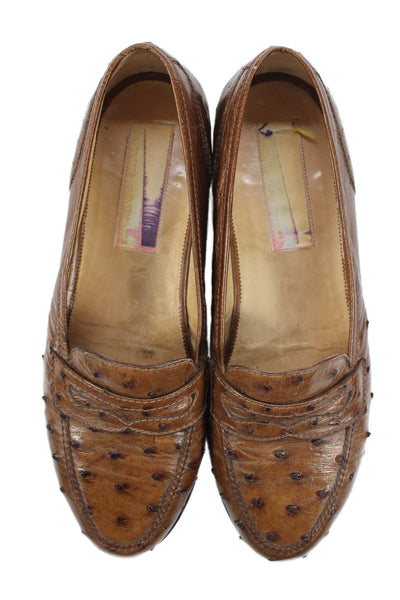 Susan Bennis Warren Edwards Mens Ostrich Loafers Shoes Brown Size 8.5D