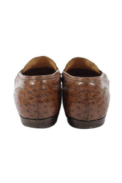 Susan Bennis Warren Edwards Mens Ostrich Loafers Shoes Brown Size 8.5D