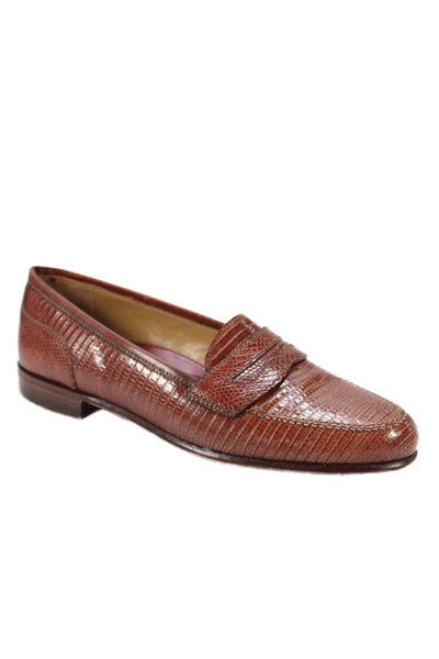 Warren Edwards Womens Lizard Slip On Flats Loafers Shoes Brown Size 8.5