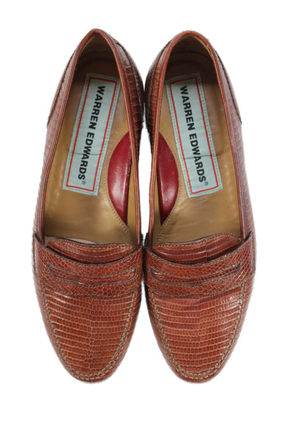 Warren Edwards Womens Lizard Slip On Flats Loafers Shoes Brown Size 8.5