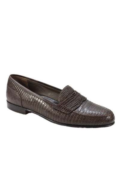 Warren Edwards Womens Lizard Slip On Loafers Shoes Dark Brown Size 8.5