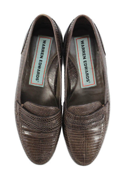 Warren Edwards Womens Lizard Slip On Loafers Shoes Dark Brown Size 8.5