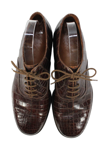 Sen Ley & Co Womens Crocodile Lace Up Oxford Shoes Brown Size 8.5