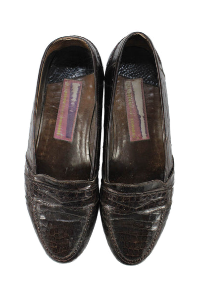 Warren Edwards Mens Crocodile Skin Slide On Loafers Brown Size 8.5