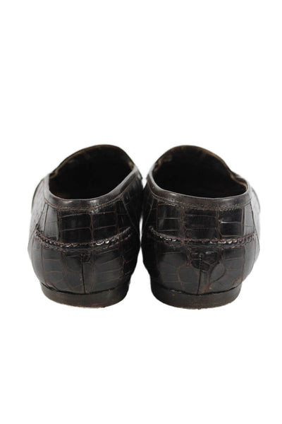 Warren Edwards Mens Crocodile Skin Slide On Loafers Brown Size 8.5