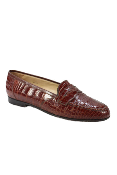 Susan Bennis Warren Edwards Mens Crocodile Skin Loafers Brown Size 8.5