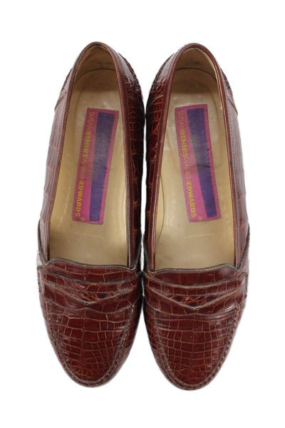 Susan Bennis Warren Edwards Mens Crocodile Skin Loafers Brown Size 8.5