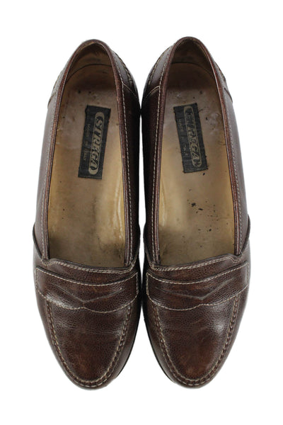 Strega Mens Leather Slide On Dress Shoe Loafers Brown Size 8.5