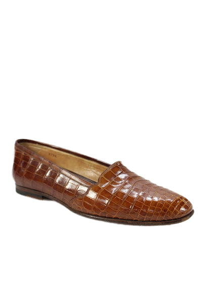 Susan Bennis Warren Edwards Mens Crocodile Skin Slide On Loafers Brown Size 8