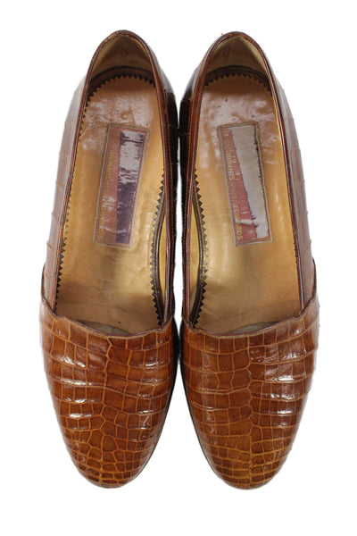 Susan Bennis Warren Edwards Mens Crocodile Skin Slide On Loafers Brown Size 8