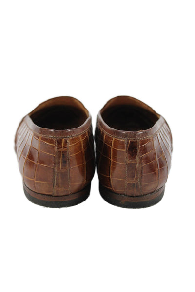 Susan Bennis Warren Edwards Mens Crocodile Skin Slide On Loafers Brown Size 8