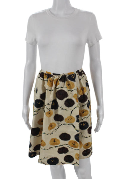 Dries Van Noten Womens A-Line Silk Floral Short Skirt Beige Button Size 42
