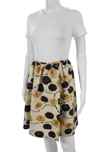 Dries Van Noten Womens A-Line Silk Floral Short Skirt Beige Button Size 42