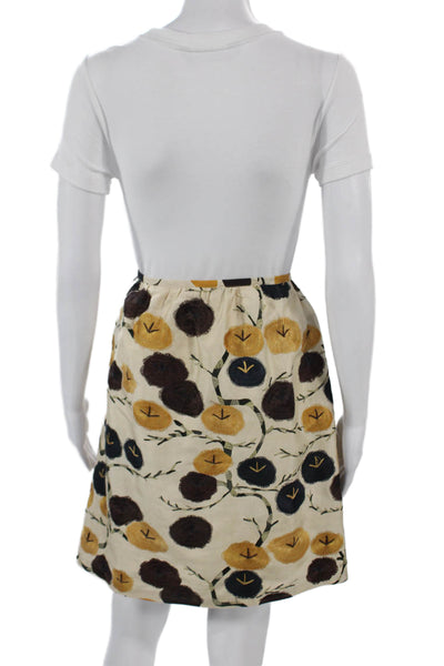 Dries Van Noten Womens A-Line Silk Floral Short Skirt Beige Button Size 42
