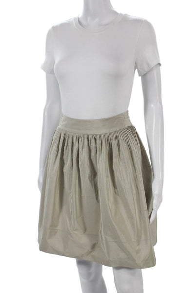Banana Republic Women Pleated Short Beige Cotton Blend Zip Skirt Size 8