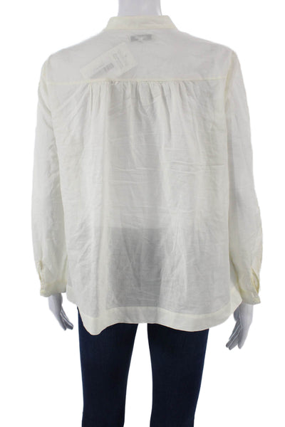 Madewell Women Basic Collared Linen Blend Button Long Sleeve Blouse Size S