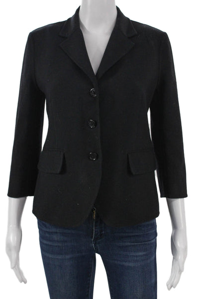 Marc Jacobs Women Basic Jacket Black Wool Blend Button 3/4 Sleeve Size 6
