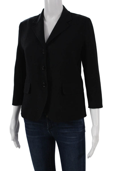 Marc Jacobs Women Basic Jacket Black Wool Blend Button 3/4 Sleeve Size 6