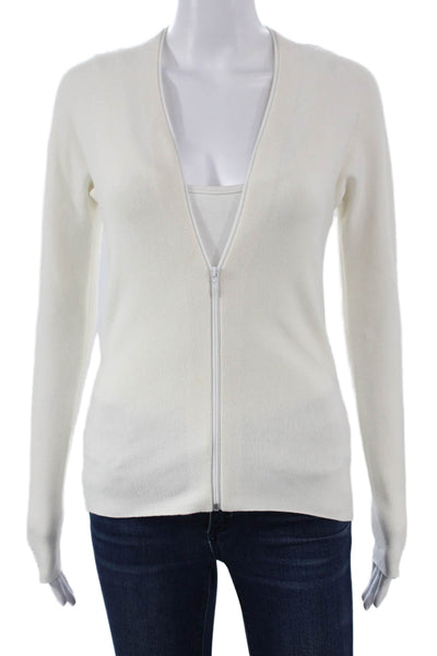 Vince Womens Cardigan V Neck Long Sleeve White Polyester Blend Size S